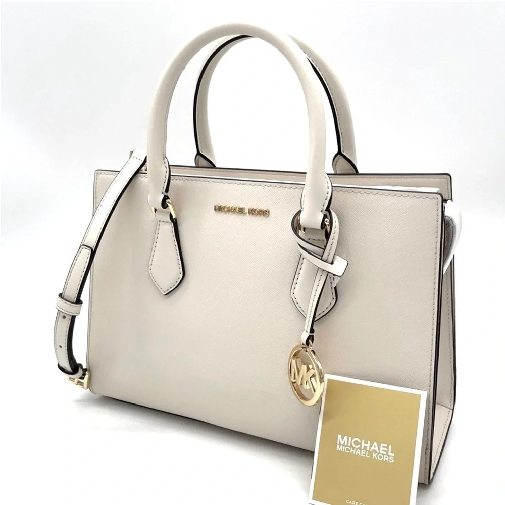 Michael Kors Sheila Medium Satchel Crossbody Bag Light Cream